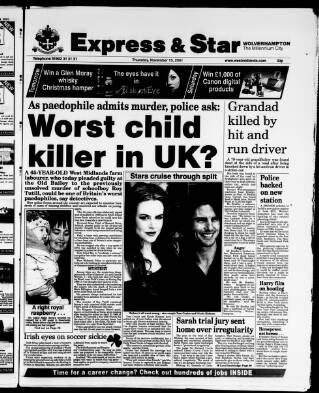 cover page of Wolverhampton Express and Star published on November 15, 2001