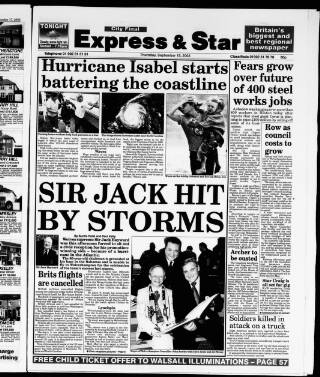 cover page of Wolverhampton Express and Star published on September 18, 2003