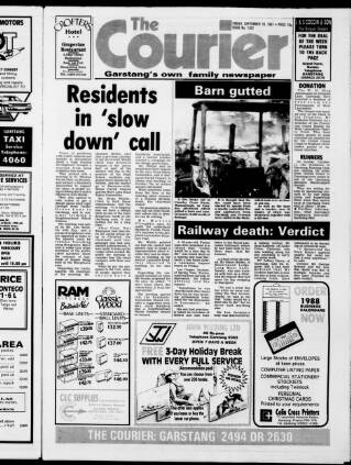cover page of Garstang Courier published on September 18, 1987