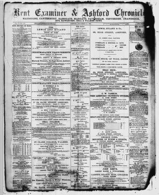 cover page of Kent County Examiner and Ashford Chronicle published on December 20, 1889