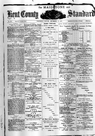 cover page of Kent County Standard published on September 18, 1878