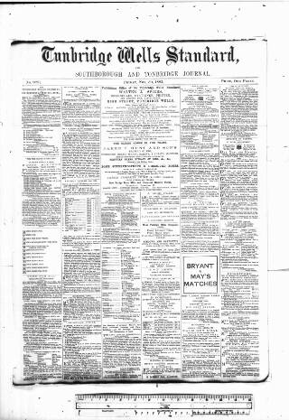 cover page of Tunbridge Wells Standard published on November 30, 1883