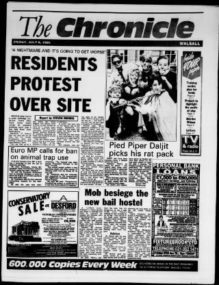 cover page of Walsall Chronicle published on July 6, 1990