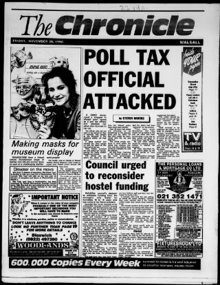 cover page of Walsall Chronicle published on November 30, 1990