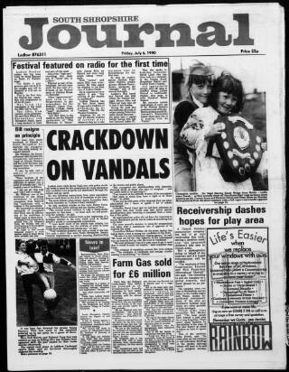 cover page of South Shropshire Journal published on July 6, 1990
