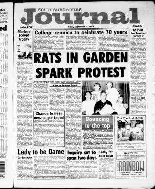 cover page of South Shropshire Journal published on September 18, 1992