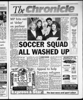 cover page of Sandwell Chronicle published on September 18, 1992