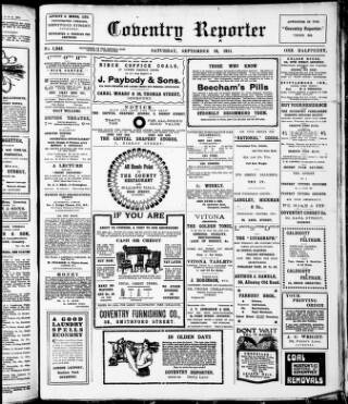 cover page of Coventry Reporter and General Advertiser published on September 16, 1911