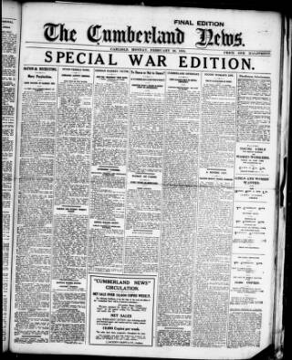 cover page of Cumberland Evening News published on February 28, 1916