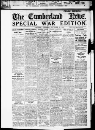 cover page of Cumberland Evening News published on November 30, 1916