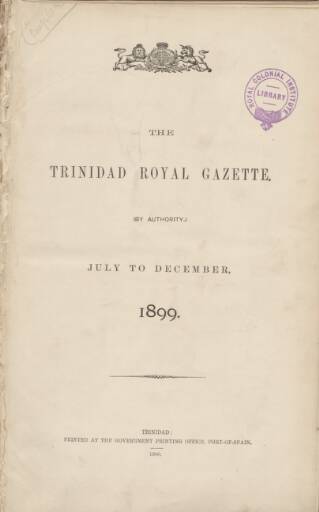 cover page of Trinidad Royal Gazette published on July 6, 1899
