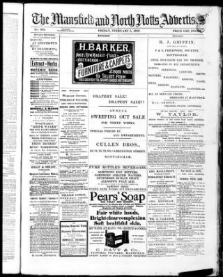 cover page of Mansfield and North Notts Advertiser published on February 1, 1889