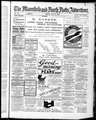 cover page of Mansfield and North Notts Advertiser published on May 17, 1889