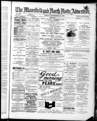 cover page of Mansfield and North Notts Advertiser published on September 20, 1889