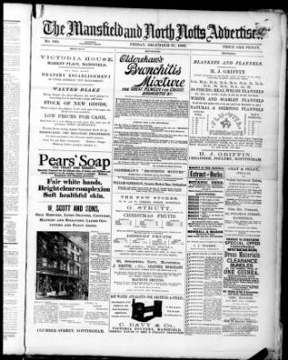 cover page of Mansfield and North Notts Advertiser published on December 27, 1889