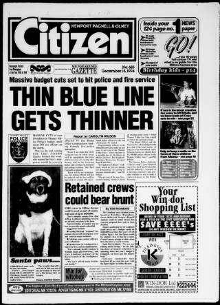 cover page of Newport Pagnell Citizen published on December 15, 1994