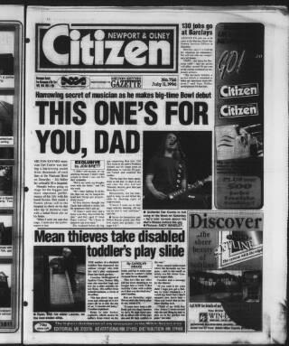 cover page of Newport Pagnell Citizen published on July 11, 1996