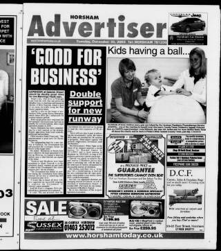 cover page of Horsham Advertiser published on December 30, 2003