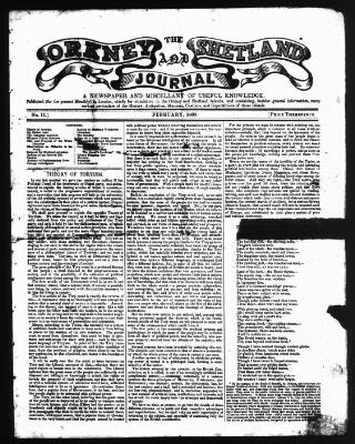 cover page of Orkney and Shetland Journal published on February 1, 1838