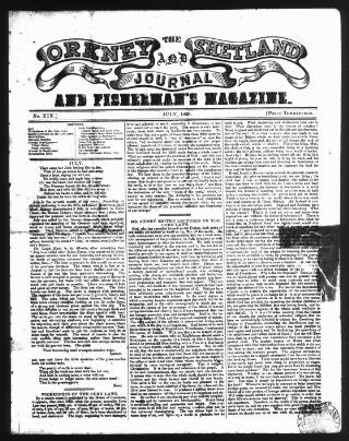 cover page of Orkney and Shetland Journal published on July 1, 1839