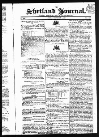 cover page of Orkney and Shetland Journal published on September 1, 1837