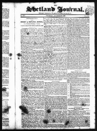 cover page of Orkney and Shetland Journal published on November 30, 1837