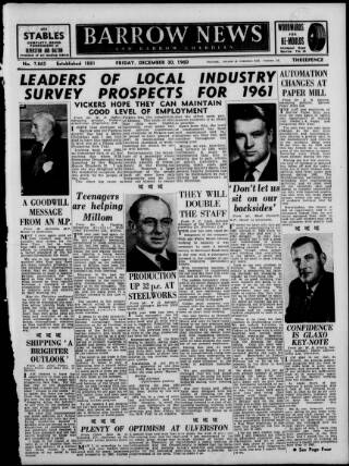 cover page of Barrow News published on December 30, 1960