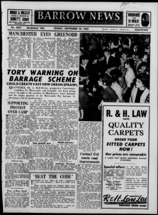 cover page of Barrow News published on September 18, 1964
