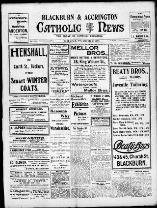 cover page of Blackburn Catholic News published on November 28, 1908