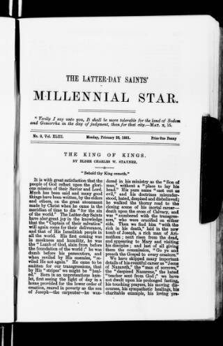 cover page of Latter-Day Saints' Millennial Star published on February 28, 1881