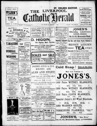 cover page of Liverpool Catholic Herald published on November 7, 1908
