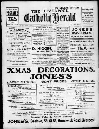 cover page of Liverpool Catholic Herald published on December 5, 1908