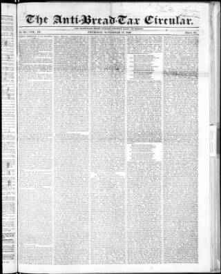 cover page of Anti Corn-Law Circular published on November 17, 1842