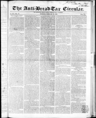 cover page of Anti Corn-Law Circular published on February 28, 1843