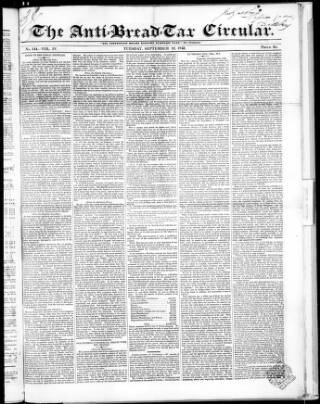 cover page of Anti Corn-Law Circular published on September 12, 1843