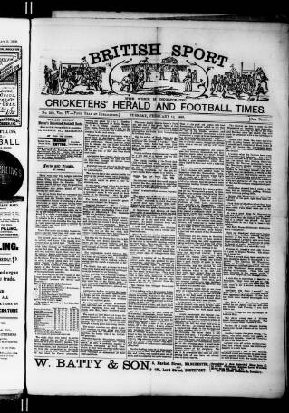 cover page of Cricketers' Herald, Athletic & Football Times published on February 12, 1889