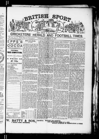 cover page of Cricketers' Herald, Athletic & Football Times published on November 12, 1889