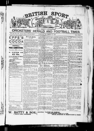 cover page of Cricketers' Herald, Athletic & Football Times published on December 24, 1889