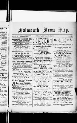 cover page of Falmouth News Slip published on September 24, 1881