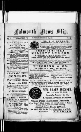 cover page of Falmouth News Slip published on December 31, 1881