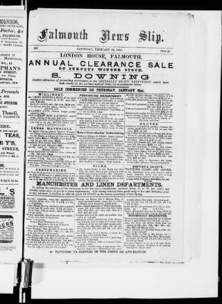 cover page of Falmouth News Slip published on February 16, 1889