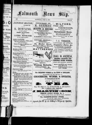 cover page of Falmouth News Slip published on July 6, 1889