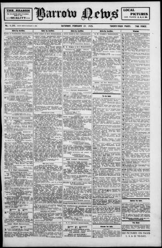 cover page of Barrow News published on February 28, 1925