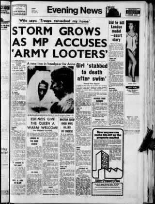 cover page of Evening News (London) published on July 6, 1970