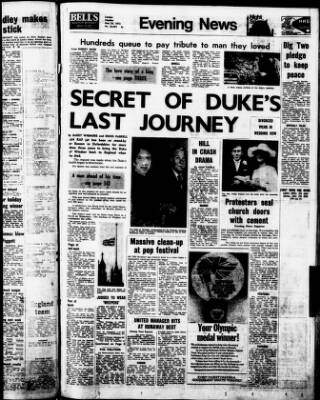 cover page of Evening News (London) published on May 29, 1972
