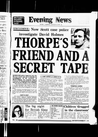 cover page of Evening News (London) published on November 30, 1977