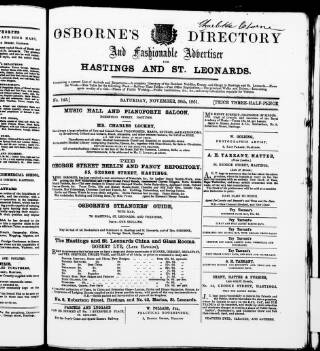 cover page of Hastings & St. Leonards Advertiser published on November 30, 1861