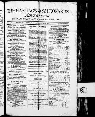 cover page of Hastings & St. Leonards Advertiser published on December 30, 1869