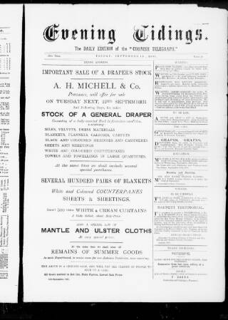 cover page of Cornish Evening Tidings published on September 18, 1891