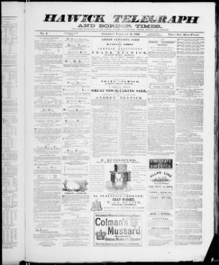 cover page of Hawick Telegraph and Border Times published on February 11, 1882